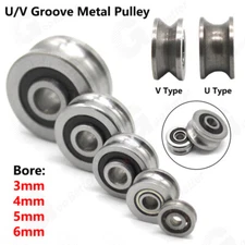 U/V Groove Metal Pulley Ball Bearings Wheel Steel Guide Roller Bore 3/4/5/6mm