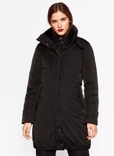 Nwts Zara Woman Black Long Grey Duck Down Feather Puffer Quilted Winter Coat M