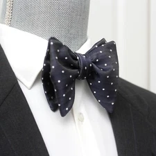 Men's Self tied Bow Tie Blue/Grey Polka Dot Bowtie Big Butterfly Bowtie S538