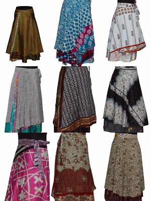 Indian Wrap Around Skirt Wholesale lot of 5 Pcs Printed Reversible Two Layer 