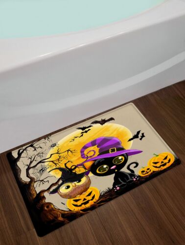 Bat Witch Hat Owl Cat Pumpkin Halloween Shower Curtain