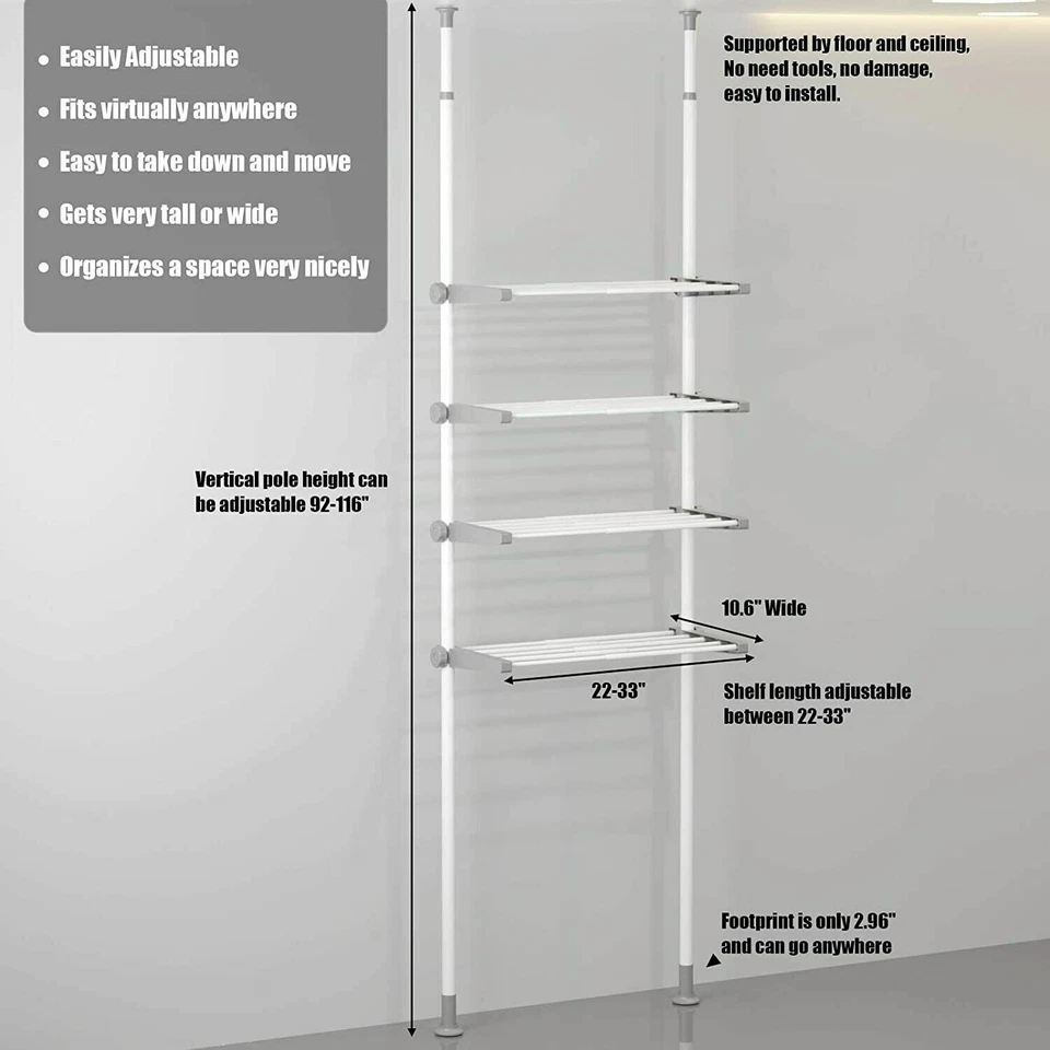 Estante de almacenamiento de baño de 4 niveles organizador de inodoro estantes ajustables blanco/gris Foto 4 de 4