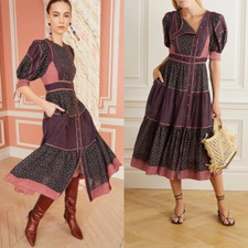 Ulla Johnson Verona Floral Patchwork A-Line Tiered Midi Dress Multicolor Size 2