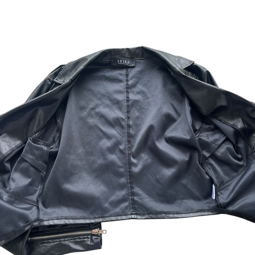 Akira Womens XL Black Faux Leather Silver Full Zip Crop Biker Moto Jacket AK2103 - Picture 11 of 17
