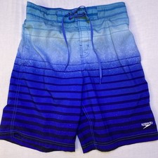 Speedo Men's SMALL Waist 38 In. Swim Trunk Boardshorts Bondi Striped BLUE