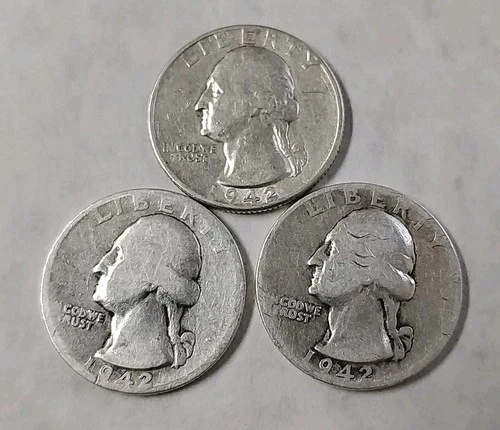 1942-P 1942-D 1942-S Washington Silver Quarter PDS SET W82