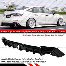 For 22-26 Honda Civic Sedan Yofer V2 Gloss Black Rear Bumper Diffuser White Led For 22-26 Honda Civic Sedan Yofer V2 Gloss Black Rear Bumper Diffuser White Led