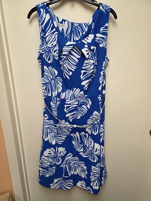 Dress Barn signature dress Darby Fit & Flare Blue/White Belted 14W (E2045)