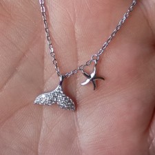 Sterling Silver Fishtail Sea Star Necklace Nautical Beachy Sea Life Summer 17"