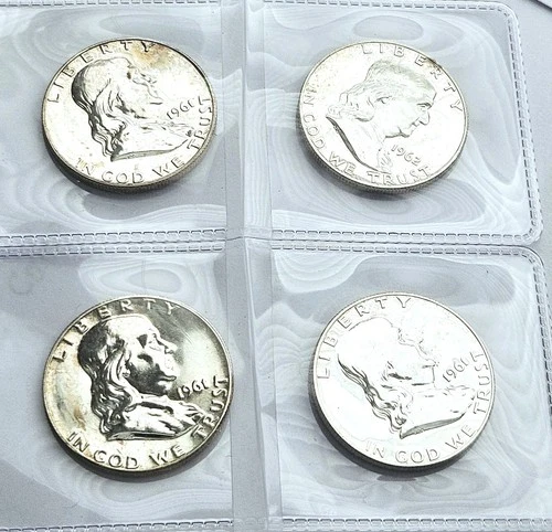Lot: 4 Franklin Half Dollars Proof 3x 1961, 1x 1962 90% Silver $2 FV, Some Toned