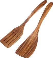 2 Pack Wooden Spatula, Acacia Wood Long Handle Flat Frying 2 Pack, 