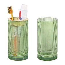 Toothbrush Holders for Bathrooms, 2pcs Green Glass Toothbrush Holder and 14oz...