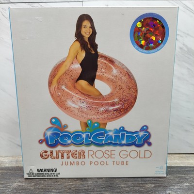 Pool Candy Inflatable 48 In Holographic Rose Gold Glitter Jumbo Pool Tube Float