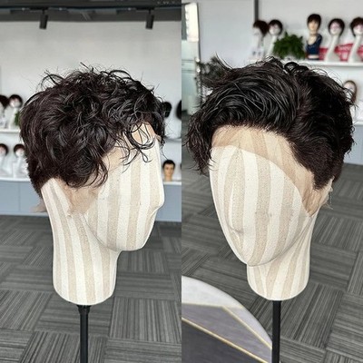 Men's Wig Human Hair Pre Style Transparent Full Lace Male Wigs Pre Cut Short Bob