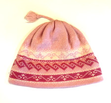Vintage Vermont Originals PINK Nordic Wool Knit Beanie Hat Tassel Made in USA