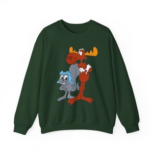 Bullwinkle Moose and Rocky The Flying Squirrel Cartoon Printed Sweatshirt