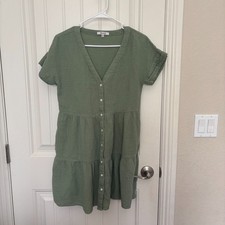 Madewell womens olive green cuff sleeve button front tiered mini dress xxs