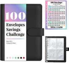 Sooez 100 Envelope Money Saving Challenge Book with 100 Pocket A5, Black