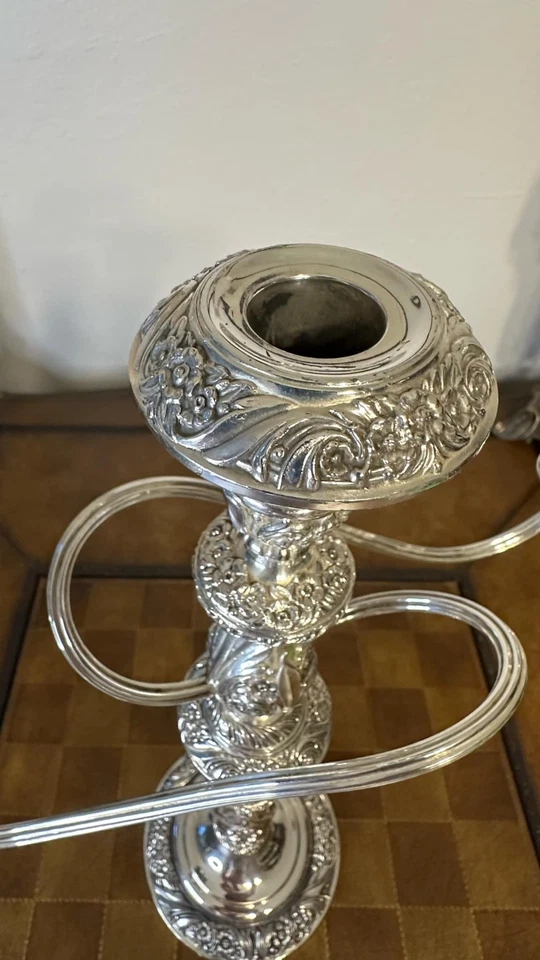 1847 Rogers Bros. HERITAGE Silverplate 3 Light Candelabra 18" Tall  - Image 4 of 4