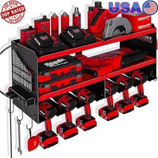 Metal Power Tool Organizer w/Charging Station Wall Mount Metal Garage Tool Shelf