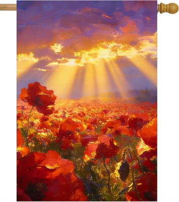 Watercolor Sunrise Poppy Poppies Red Flowers Meadow Spring Summer House Flag 28''