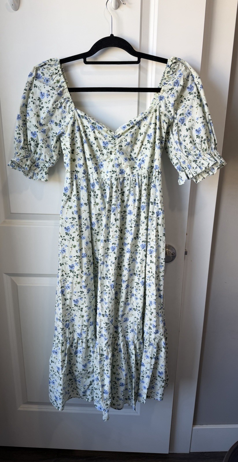 Abercrombie & Fitch Light Green Blue White Floral Puff Sleeve Long Dress M