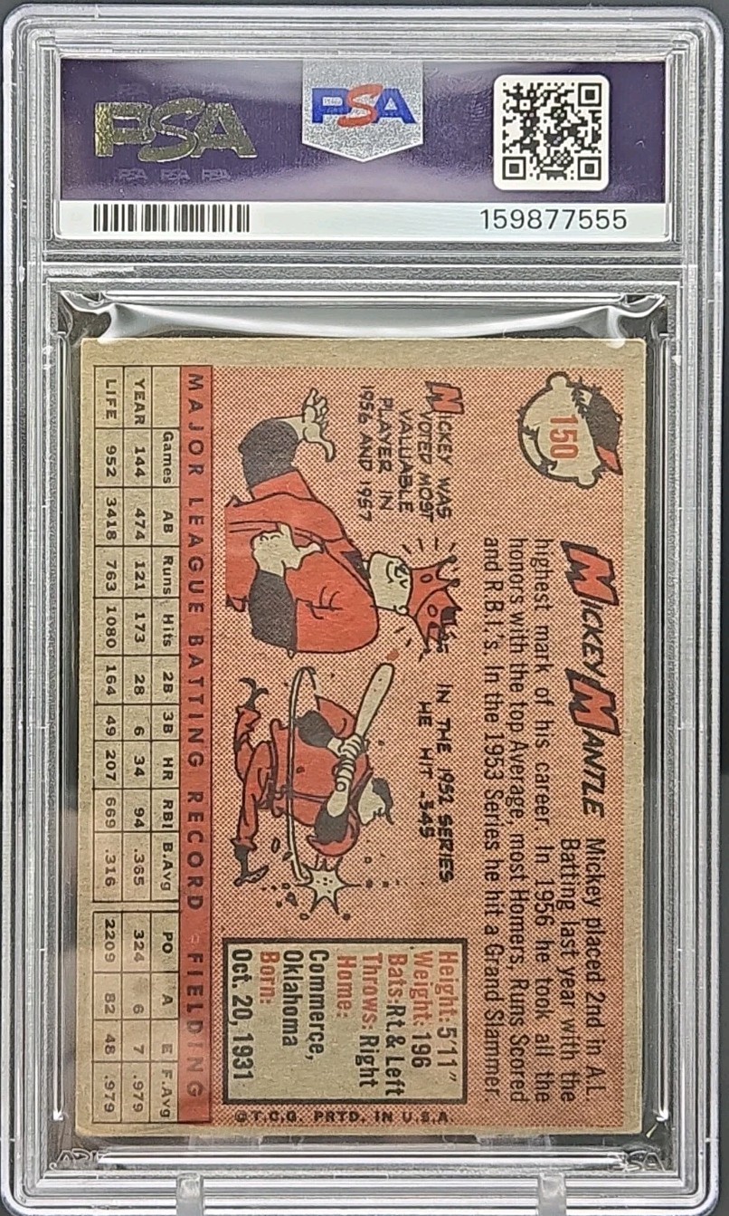 Mickey Mantle 1958 Topps Baseball #150 New York Yankees PSA 4 Vintage KS5 view 2