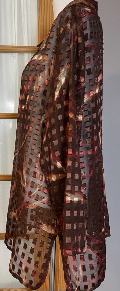 Blusa Geométrica Transparente Años 80 De Colección 1X Roja Marrón Abotonada Manga Larga Fiesta Carrera Foto 3 de 4