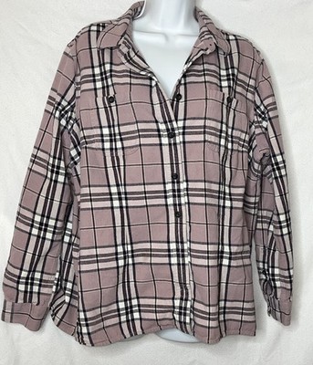 Duluth Trading Women's Plus X X L Pink Flannel Plaid Button Front Coton Shirt