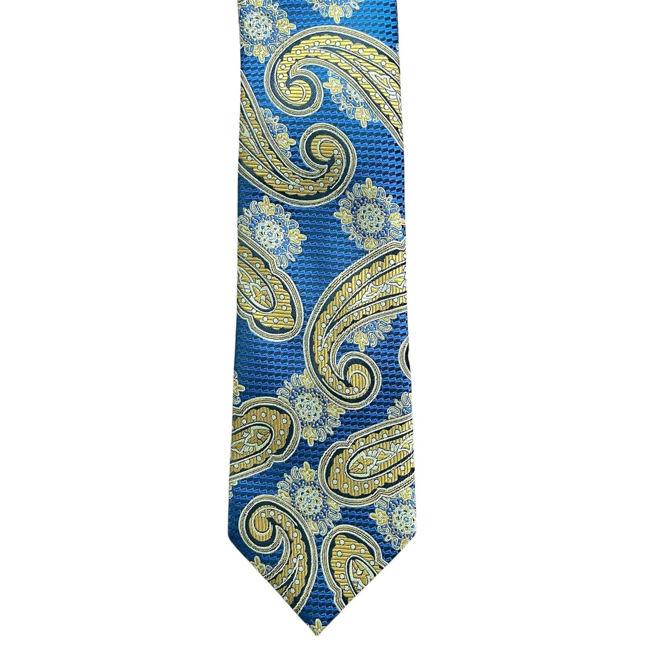 Corbata Venturi Uomo Para Hombre Azul Dorado Patrón Paisley Negocios Informal Foto 2 de 3