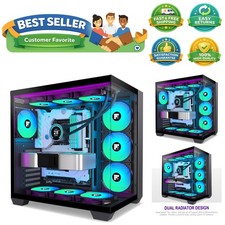 F600 PC Case - Pre-Installed 7 PWM ARGB Fan, ATX Mid-Tower Gaming PC Case, 27...