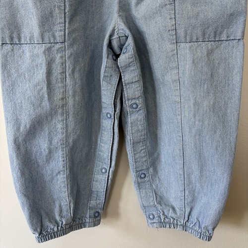 Vintage Oshkosh Denim Bubble Jumpsuit Romper 4T Peterpan Collar Pockets USA 90s - Picture 5 of 24