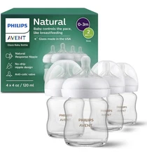 Philips Natural Glass Baby Bottles with Natural Response Nipples (Slow Flow, ...