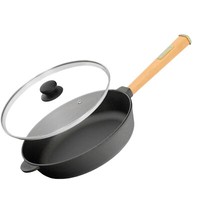 Ø26Cm Gusseisenpfanne 65Mm Hoch Holzgriff Glasdeckel Induktion Bratpfanne