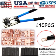 140Pcs Copper Lugs Ring Terminals Bare Battery Welding Crimp Wire Connectors Kit