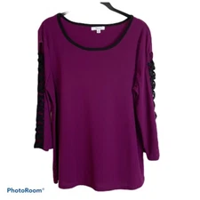 89th & Madison Women's size M Plum Black Trim Ladder Sleeve