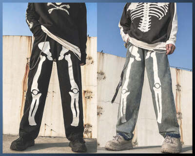 Oversized Skeleton Harajuku Wide Leg Hip Hop Jeans
