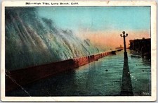 1925 High Tide Long Beach California Ocean Waves M. Kashower Posted Postcard