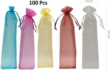 100pcs Sheer Organza Favor Bags 2.5"x10.5'' Drawstring Pouches -Mixed Colors