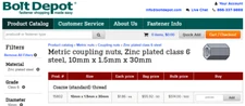 Coupling Nuts (50) - Metric 10mm x 1.5mm x 30mm, Zinc Plated, Class 6 Steel