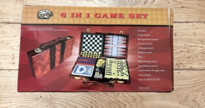 6 in 1 Game Set - checkers, backgammon, chess, Doninoes, playinf cards, cribbage