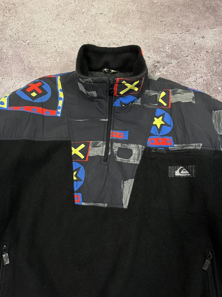 VINTAGE 90s Quiksilver 1/3 Zip Fleece Jacket Graphic Print Size XL Mens Polartec - Image 4 of 4