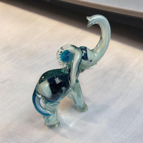 Hand Blown Glass Elephant Cobalt Blue Swirl Glass 7.5” - Picture 12 of 15