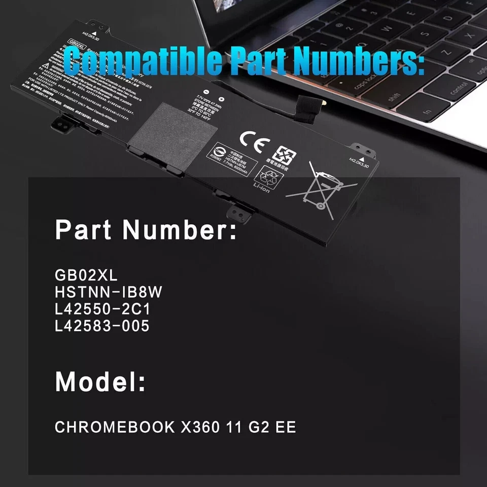 Nova bateria GB02XL para HP CHROMEBOOK X360 11 G2 EE HSTNN-DB7X HSTNN-IB8W - Imagem 3 de 4