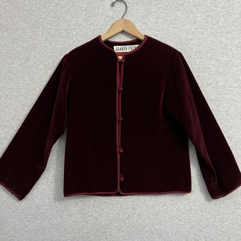 Chaqueta de Terciopelo Gloria Sachs De Colección Para Mujer Pequeña Borgoña Vino Rojo Real Gótico Lux Foto 2 de 4