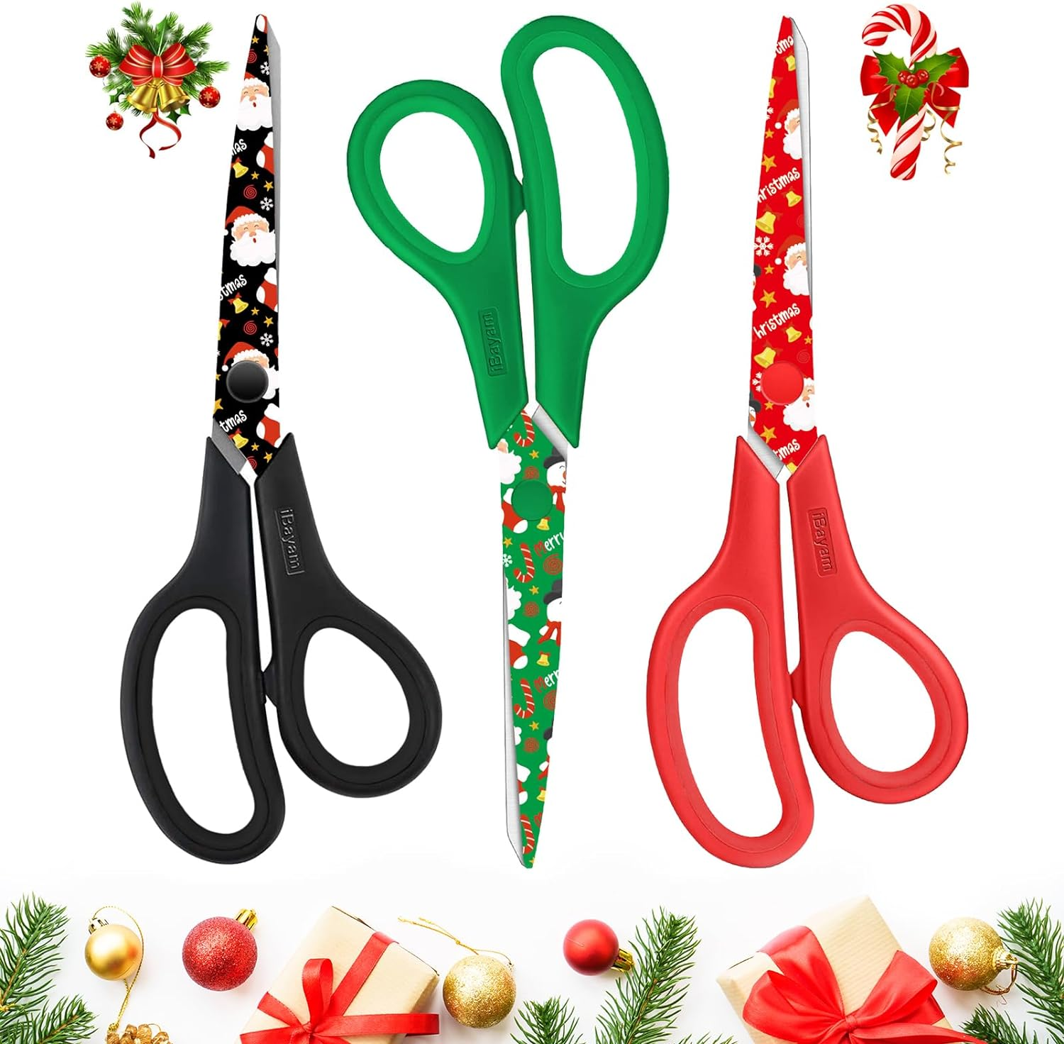 Scissors All Purpose Heavy Duty 3-Pack, Christmas Gifts Wrapping Paper Cutter To-image