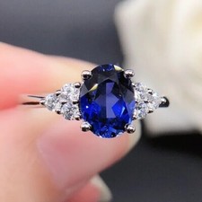 Sapphire Woman Ring, Silver Lab Created Sapphire Wedding  Engagement Ring
