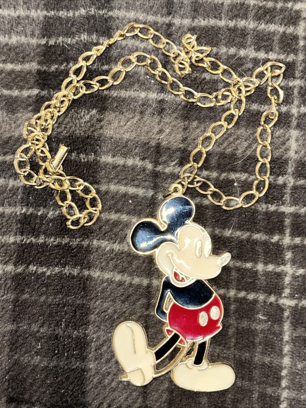 Vintage Walt Disney Production Mickey Mouse Pendant Necklace Chain 3.25" Large
