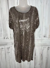 Womens Michael Kors Gray Reptile Snakeskin Python Sequin Mini Shift Dress Small