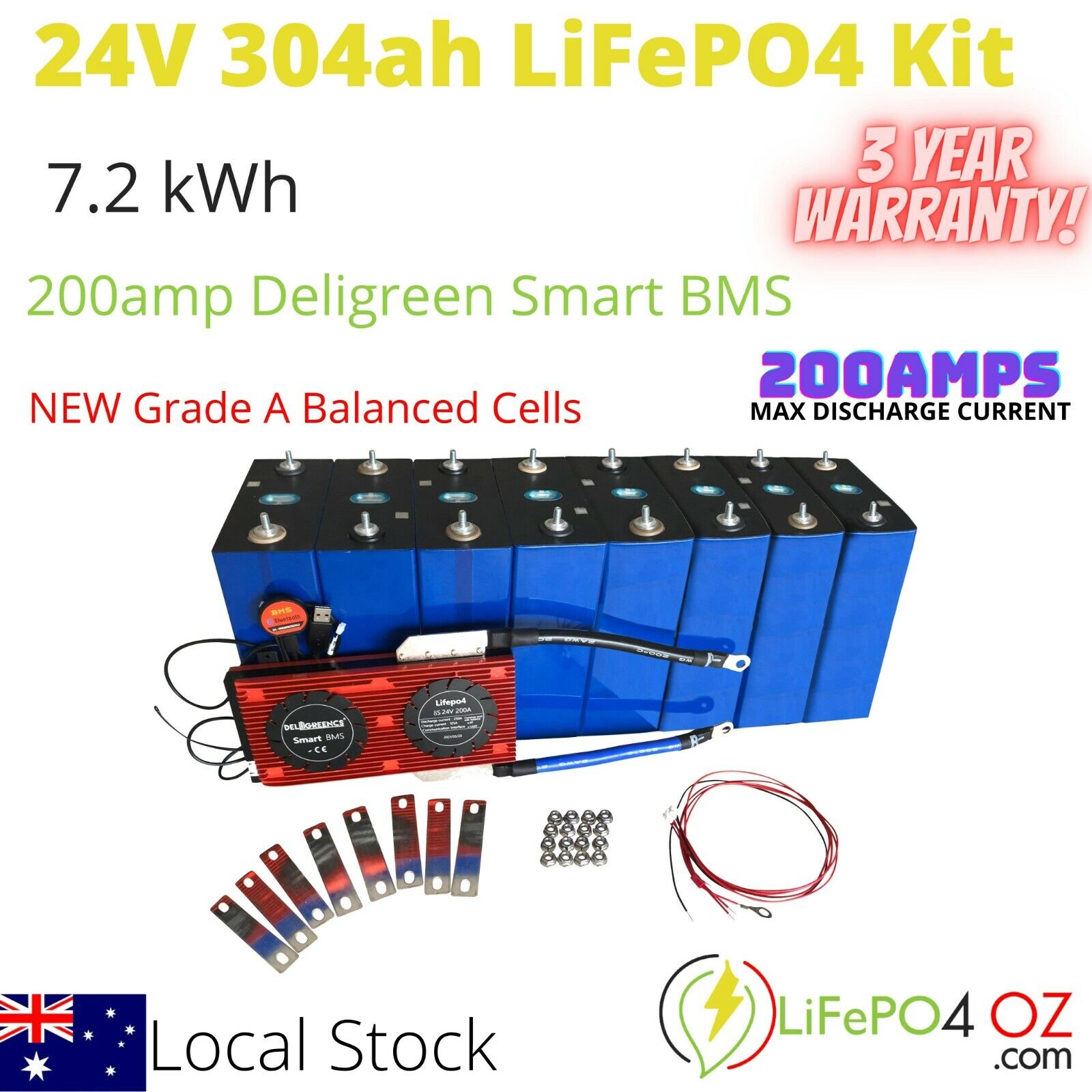 24V EVE 304Ah 7.2kWh LiFePO4 Battery Pack Kit with 200A Deligree